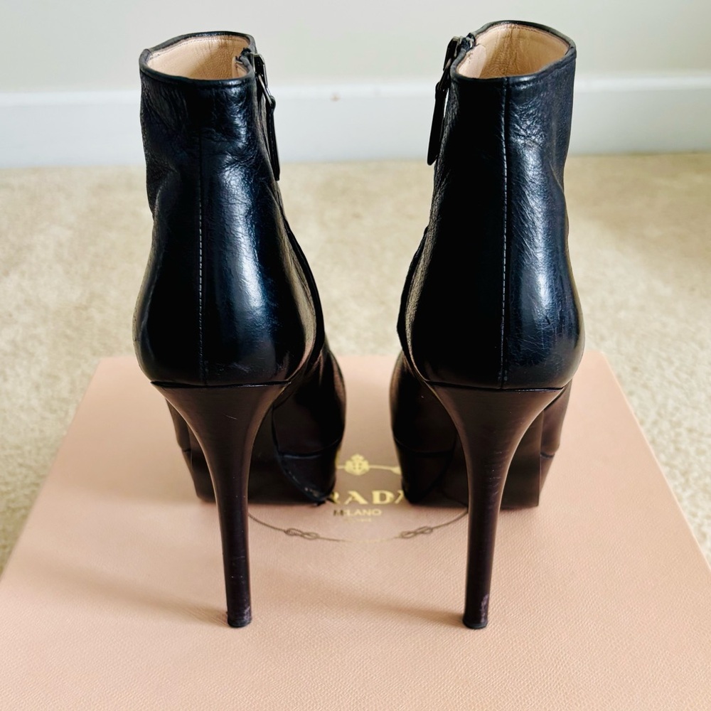 Prada Black Leather Platform Boots - Picture 3 of 6